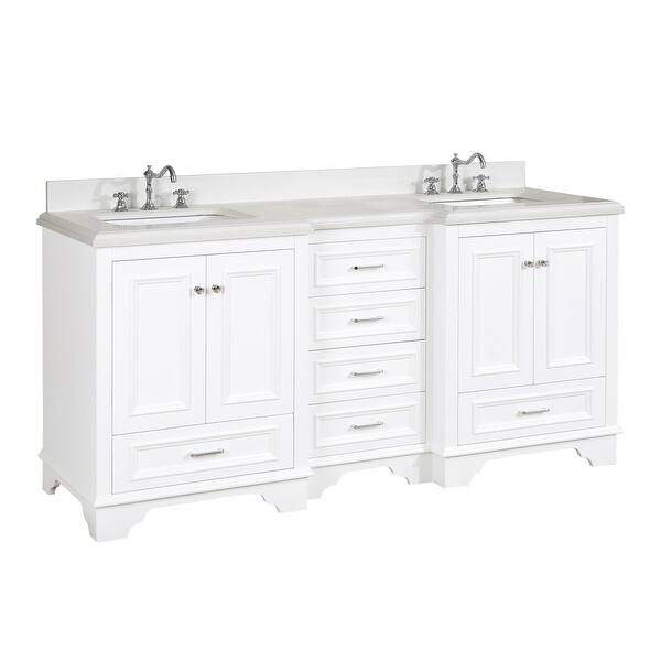 KitchenBathCollection Nantucket 72" Double Bathroom Vanity with Quartz